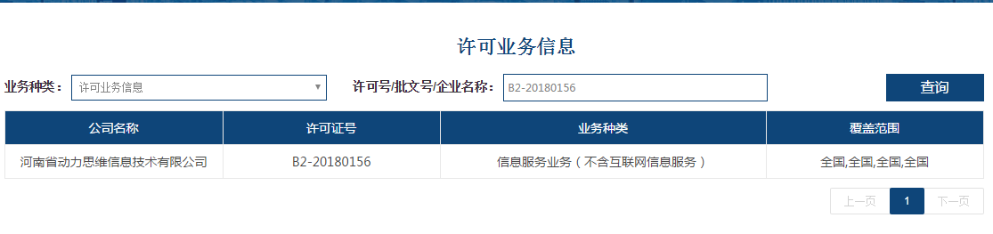 增值电信业务经营许可证查询结果